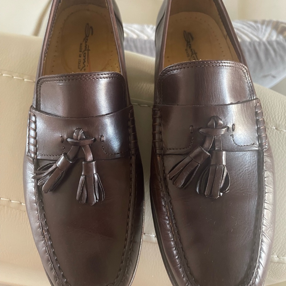 Santoni Dark Brown Tassel Loafers